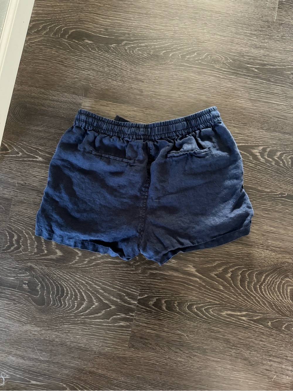 Navy Drawstring Linen-Blend Shorts - Picture 2 of 3